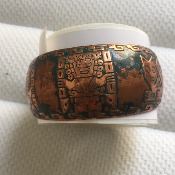Vintage Solid Copper Inca Cuff Bracelet - Mayan Aztec Inspired - Picture 8 of 10